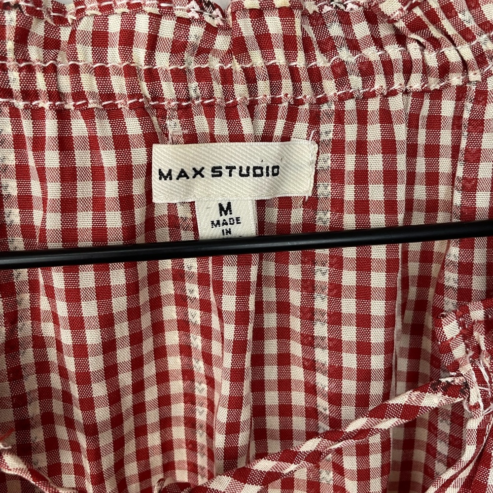 Max Studio Gingham tiered sleeveless red cream midi dress medium - Picture 6 of 12